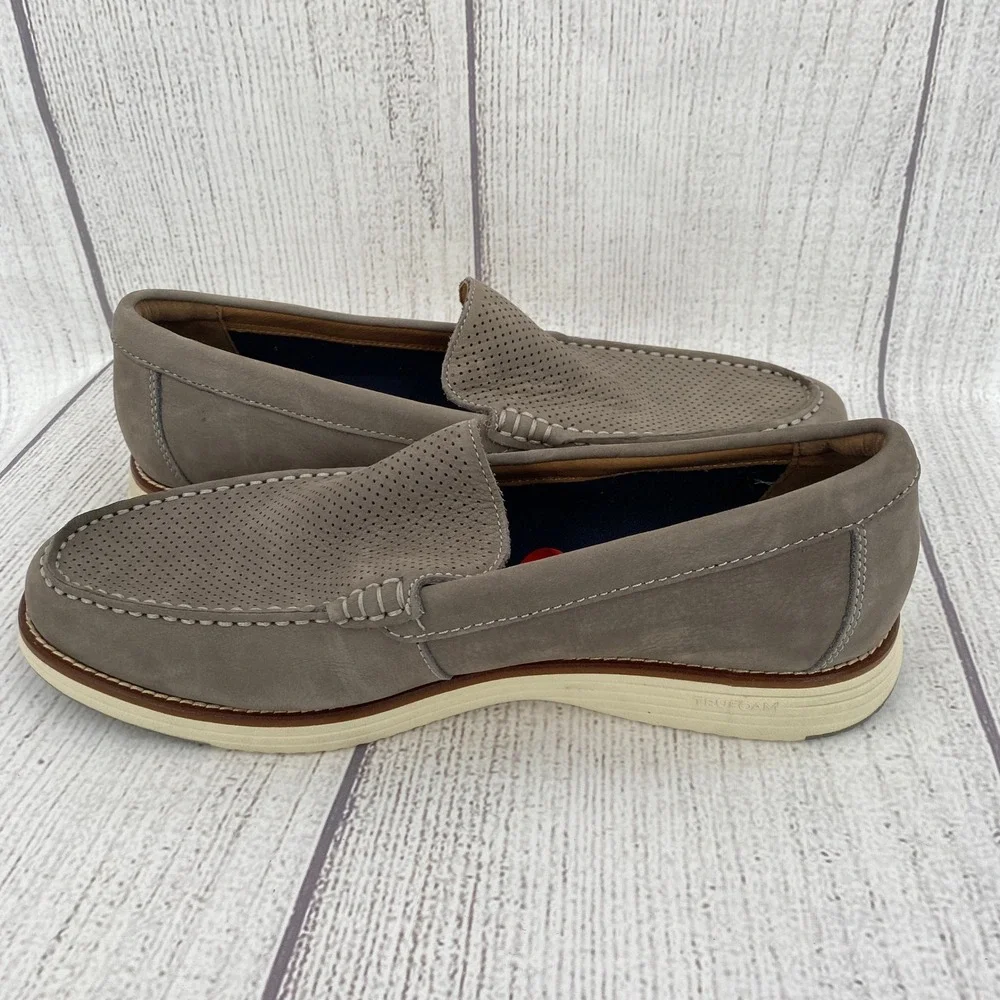 Johnston & Murphy Hodges Loafers Mens 10 Grey Nubuck Perforated TruFoam Shoes